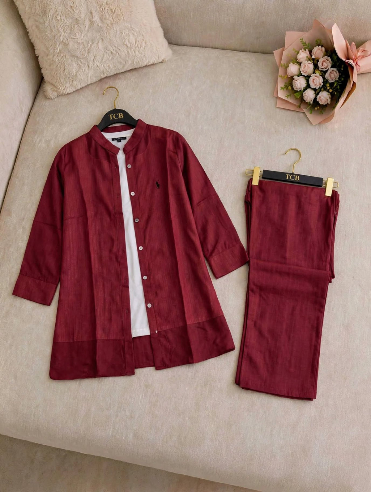 Maroon polo-cord-2pc